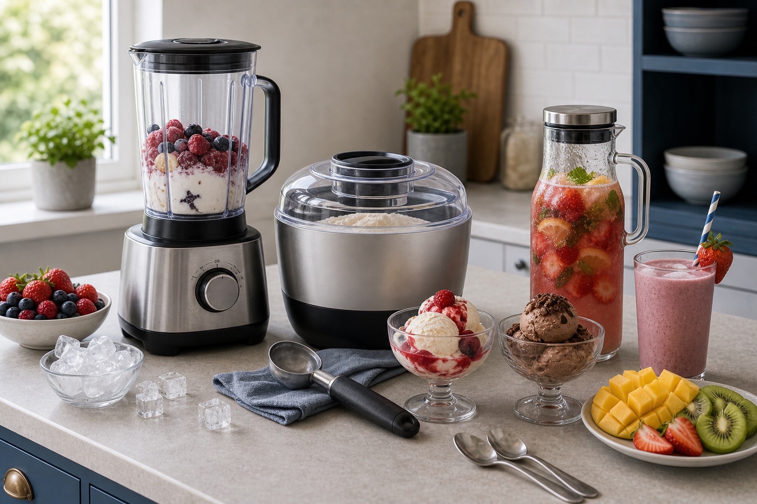 Iced drinks and dessert-making appliances for a buying advice topic card